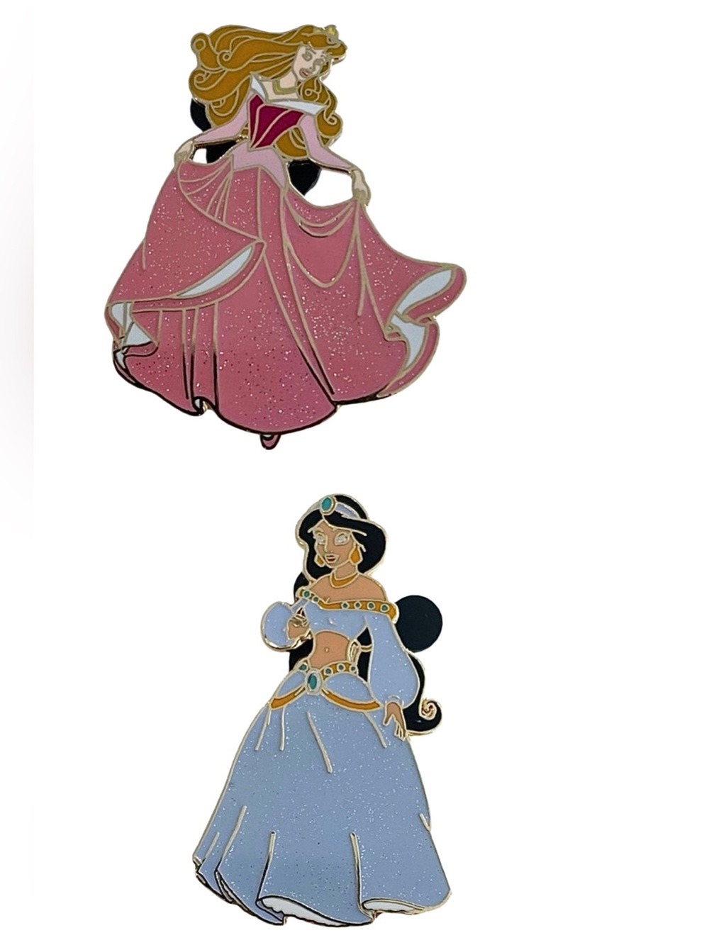 Disney Pins Set of 2 Sparkle Princesses Aurora 2004 and Jasmine 2002